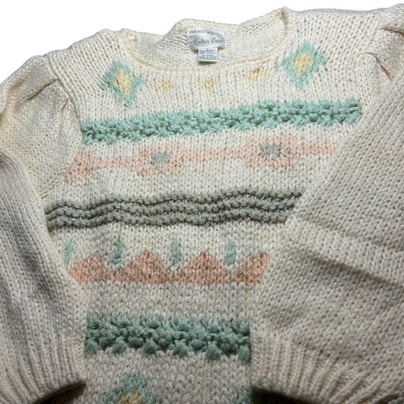 VTG Colter Bay Hand Knit Sweater Women's Pastel  Pattern Puff Sleeve Lrg - Picture 9 of 9
